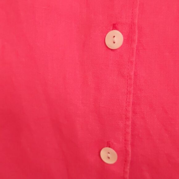 LL BEAN Linen Button-Up Shirt Women Deep Pink Size M - Picture 3 of 6